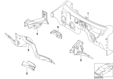 Детали щитка передка для BMW E66 730Ld M57N2 (схема запасных частей)