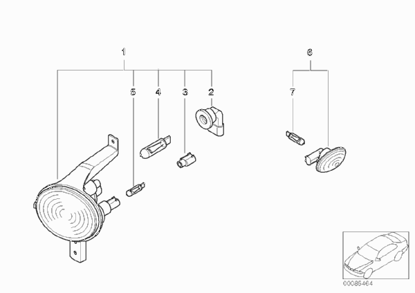 Фонарь указателя поворота Пд/Бок для MINI R52 Cooper S W11 (схема запчастей)