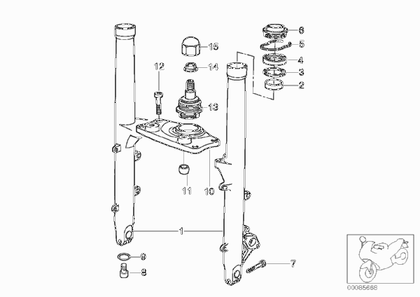 Напр.труба/перемычка вилки Нж для BMW 89V3 K 1200 LT 99 (0545,0555) 0 (схема запчастей)
