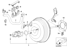 Вакуумный усилитель тормозов для BMW E53 X5 4.4i M62 (схема запасных частей)