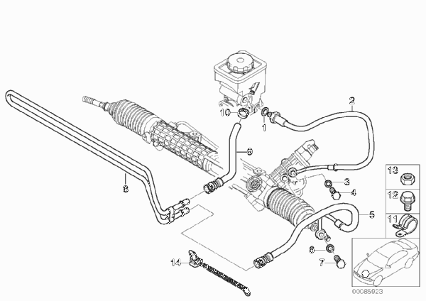 Маслопроводы гидроусилителя рул.управл. для BMW E46 330Cd M57N (схема запчастей)