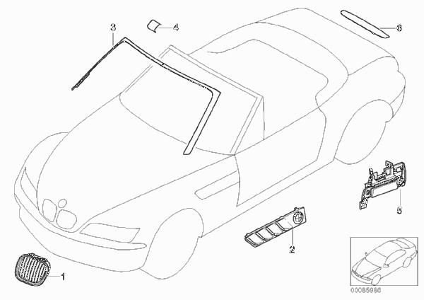Дооснащение Chrome Line Exterieur для BMW Z3 Z3 M3.2 S50 (схема запчастей)