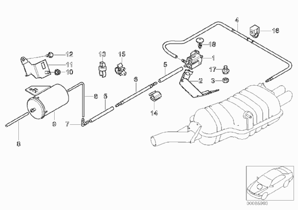 Вакуумное управление заслонкой глушителя для BMW E46 325xi M54 (схема запчастей)