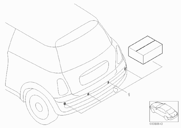 Комплект дооснащения PDC для MINI R57 Cooper N12 (схема запчастей)