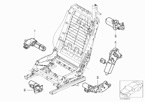 Сиденье Пд, э/оборудование и приводы для BMW E46 318Ci N42 (схема запчастей)