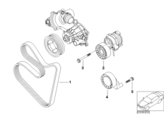 Ременный привод водяной помпы/генератора для BMW E66 760Li N73 (схема запасных частей)