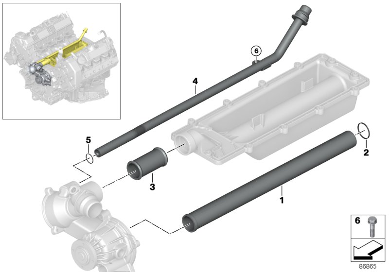 Трубопровод системы охлаждения для BMW E60 550i N62N (схема запчастей)