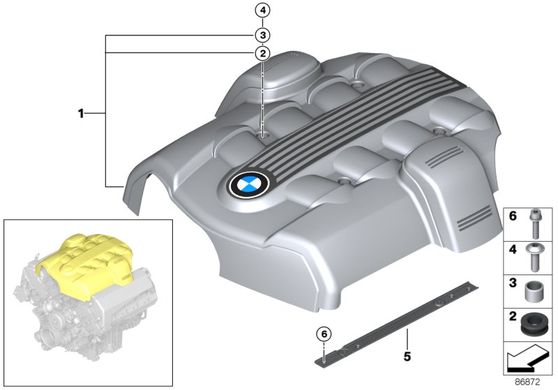 Звукоизоляционный кожух двигателя для BMW E63 645Ci N62 (схема запчастей)
