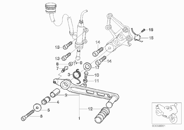 Педаль тормоза для BMW R28 R 850 R 02 (0428) 0 (схема запчастей)