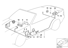 Детали стереосистемы для BMW E36 318i M43 (схема запасных частей)