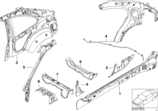 Детали бокового каркаса для BMW E46 318td M47N (схема запасных частей)