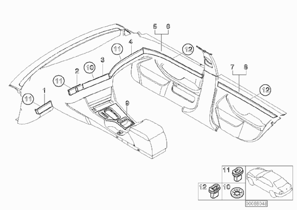 Декоративные планки Gittergalvanik для BMW E39 530d M57 (схема запчастей)