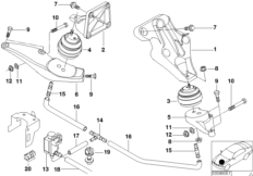 Подвеска двигателя для BMW E38 725tds M51 (схема запасных частей)