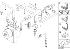 Трубопровод тормозного привода Пд с ASC для BMW E46 325Ci M54 (схема запасных частей)