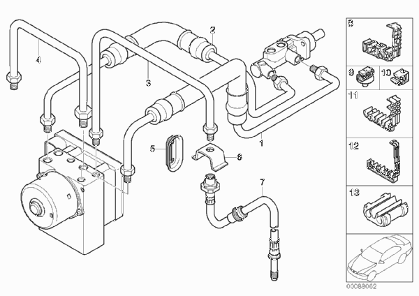 Трубопровод тормозного привода Пд с ASC для BMW E46 320i M54 (схема запчастей)