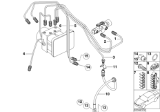 Трубопровод тормозного привода c ABS Пд для BMW R53 Cooper S W11 (схема запасных частей)