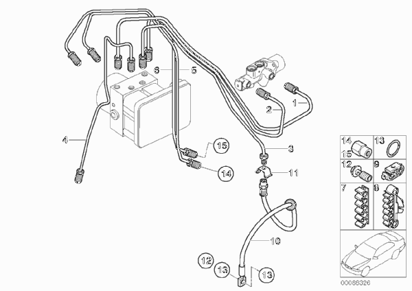 Трубопровод тормозного привода c ABS Пд для BMW R52 Cooper W10 (схема запчастей)