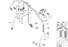 Трубопровод тормозного привода Пд с DSC для BMW R53 Cooper S W11 (схема запасных частей)