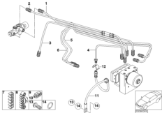 Трубопровод тормозного привода Пд с DSC для BMW R52 Cooper S W11 (схема запасных частей)