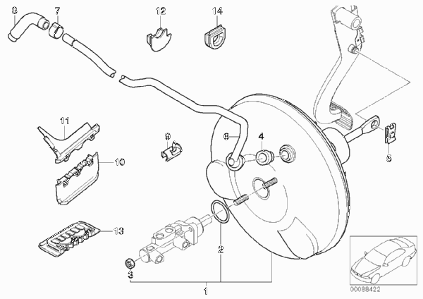 Вакуумный усилитель тормозов для BMW E46 318Ci N42 (схема запчастей)