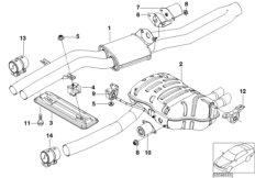 Средний глушитель/задний доп.глушитель для BMW E46 325ti M54 (схема запасных частей)
