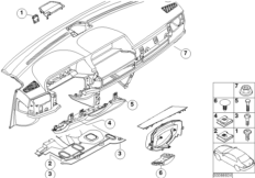 Доп.элементы панели приборов для BMW E65 730d M57N2 (схема запасных частей)