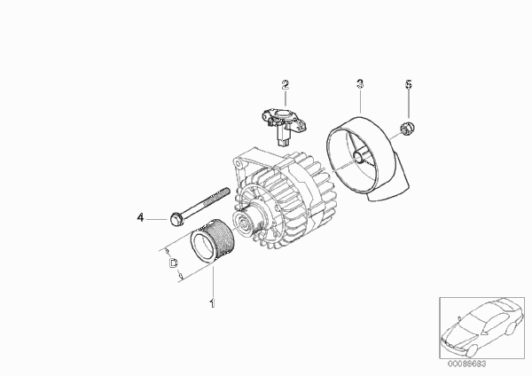 Детали генератора 120/140A Valeo для BMW E46 316ti N42 (схема запчастей)