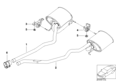 Промежуточная труба/задний глушитель для BMW E53 X5 3.0d M57 (схема запасных частей)