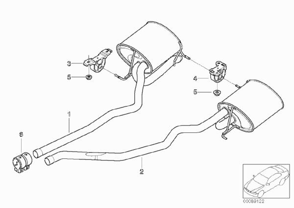 Промежуточная труба/задний глушитель для BMW E53 X5 3.0d M57 (схема запчастей)