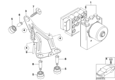 Гидроагрегат ABS/ЭБУ/кронштейн для BMW R50 Cooper W10 (схема запасных частей)