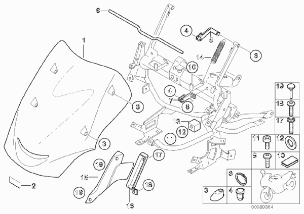 Ветрозащитный щиток регулир/вспом.обор. для BMW K41 K 1200 RS 01 (0547,0557) 0 (схема запчастей)