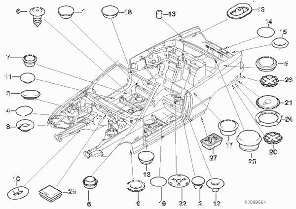 Пробки/заглушки для BMW E46 318Ci N46 (схема запчастей)