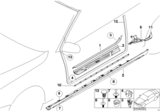 Защитная окантовка/накладка порога для BMW E46 M3 S54 (схема запасных частей)
