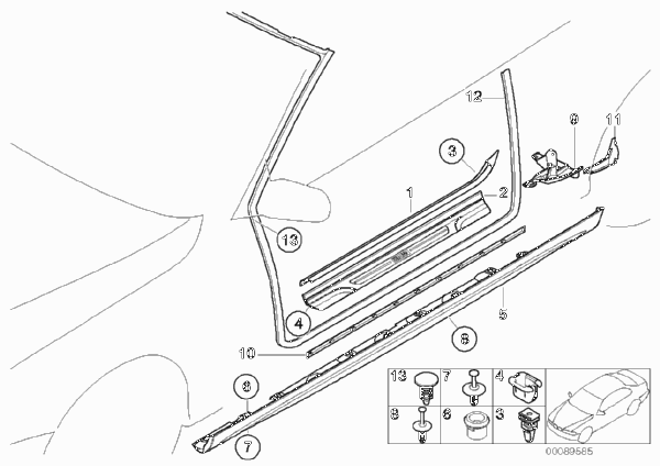 Защитная окантовка/накладка порога для BMW E46 320Ci M54 (схема запчастей)