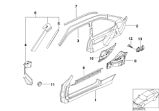 Детали бокового каркаса для BMW E36 316i M43 (схема запасных частей)