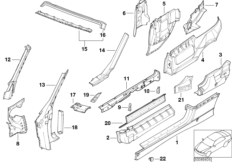 Детали бокового каркаса для BMW E36 328i M52 (схема запасных частей)