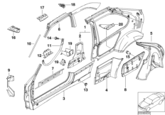Детали бокового каркаса для BMW E36 316g M43 (схема запасных частей)