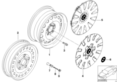 Колесный диск стальной, дизайн 12 для BMW E46 316i N42 (схема запасных частей)