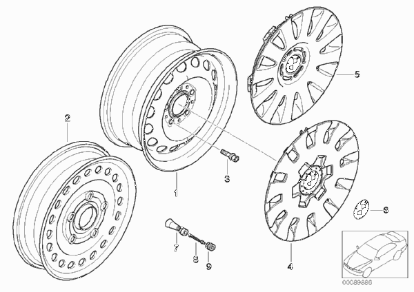 Колесный диск стальной, дизайн 12 для BMW E46 325Ci M54 (схема запчастей)