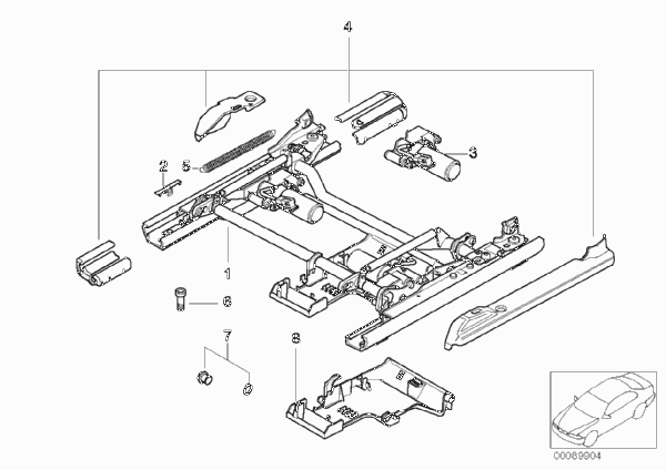 Сиденье Пд направляющая сиденья для BMW E39 523i M52 (схема запчастей)