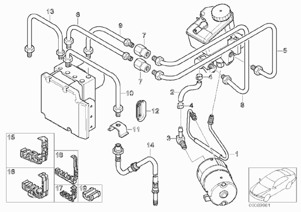 Трубопровод торм.привода Пд, полноприв. для BMW E46 330xd M57N (схема запчастей)