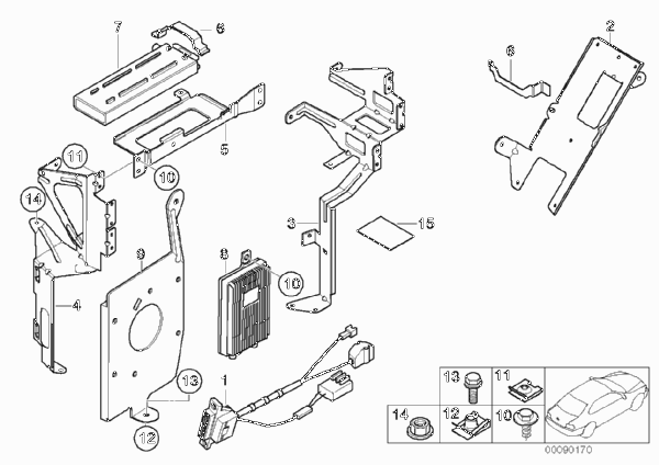 Детали SA 632 в багажнике для BMW E46 320td M47N (схема запчастей)