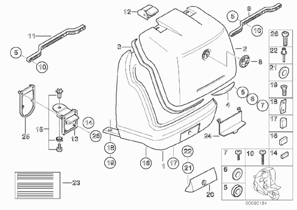 Детали верхнего контейнера для BMW C1N C1 200 (0192) 0 (схема запчастей)