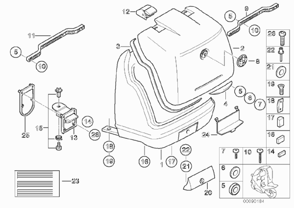 Детали верхнего контейнера для BMW C1N C1 (0191) 0 (схема запчастей)