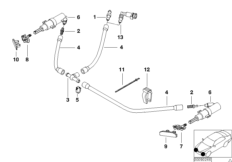 Детали системы омывателей фар для BMW E46 316i 1.6 M43 (схема запасных частей)