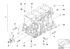 Блок-картер двигателя для BMW E46 318td M47N (схема запасных частей)