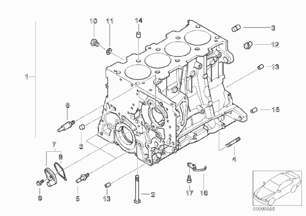Блок-картер двигателя для BMW E91 318d M47N2 (схема запчастей)