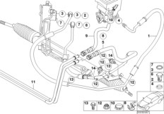 Маслопроводы гидроусилителя рул.управл. для BMW E53 X5 3.0d M57N (схема запасных частей)