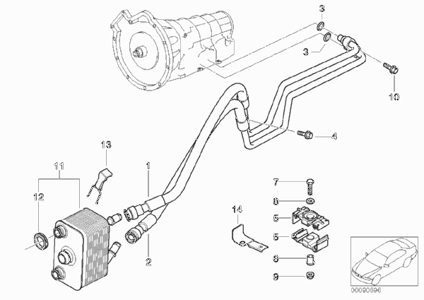 Трубопровод масл.радиатора/теплообменник для BMW E53 X5 3.0i M54 (схема запчастей)