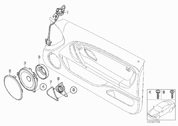 Детали системы HiFi на Пд двери для BMW E46 325ti M54 (схема запчастей)